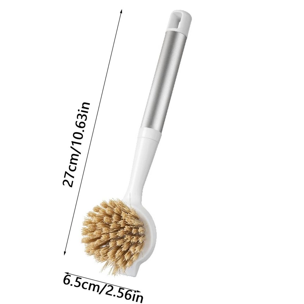 Long Handle Pot & Pan Cleaning Brush | PVC Scrub Brush for Kitchen & Bathroom | Non-Slip Grip | 10.6-Inch White Dish Brush for Stubborn Stains & Grease
