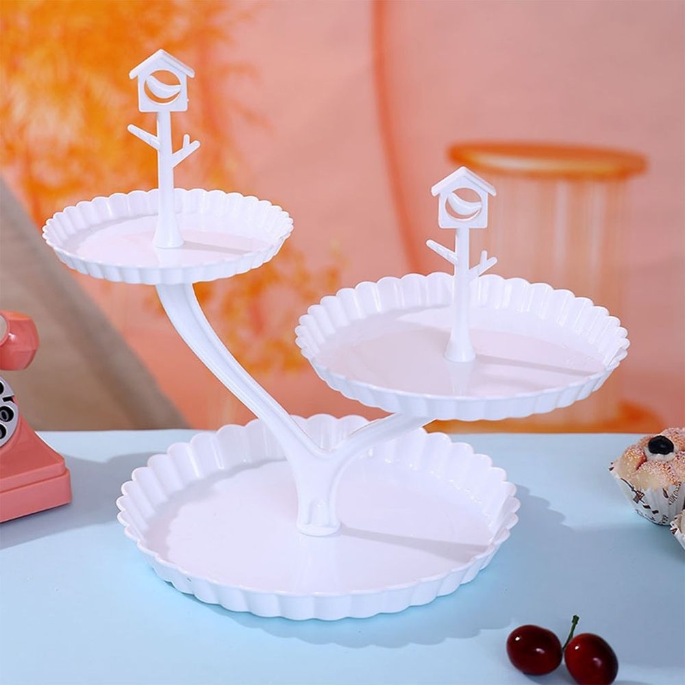 3-Tier White Plastic Dessert Stand | 12.2" Round Serving Tray for Fruits, Cakes & Snacks | Sturdy Party Display Tower for Weddings & Events | Easy Assembly & Space-Saving Storage