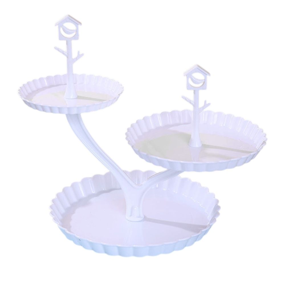 3-Tier White Plastic Dessert Stand | 12.2" Round Serving Tray for Fruits, Cakes & Snacks | Sturdy Party Display Tower for Weddings & Events | Easy Assembly & Space-Saving Storage