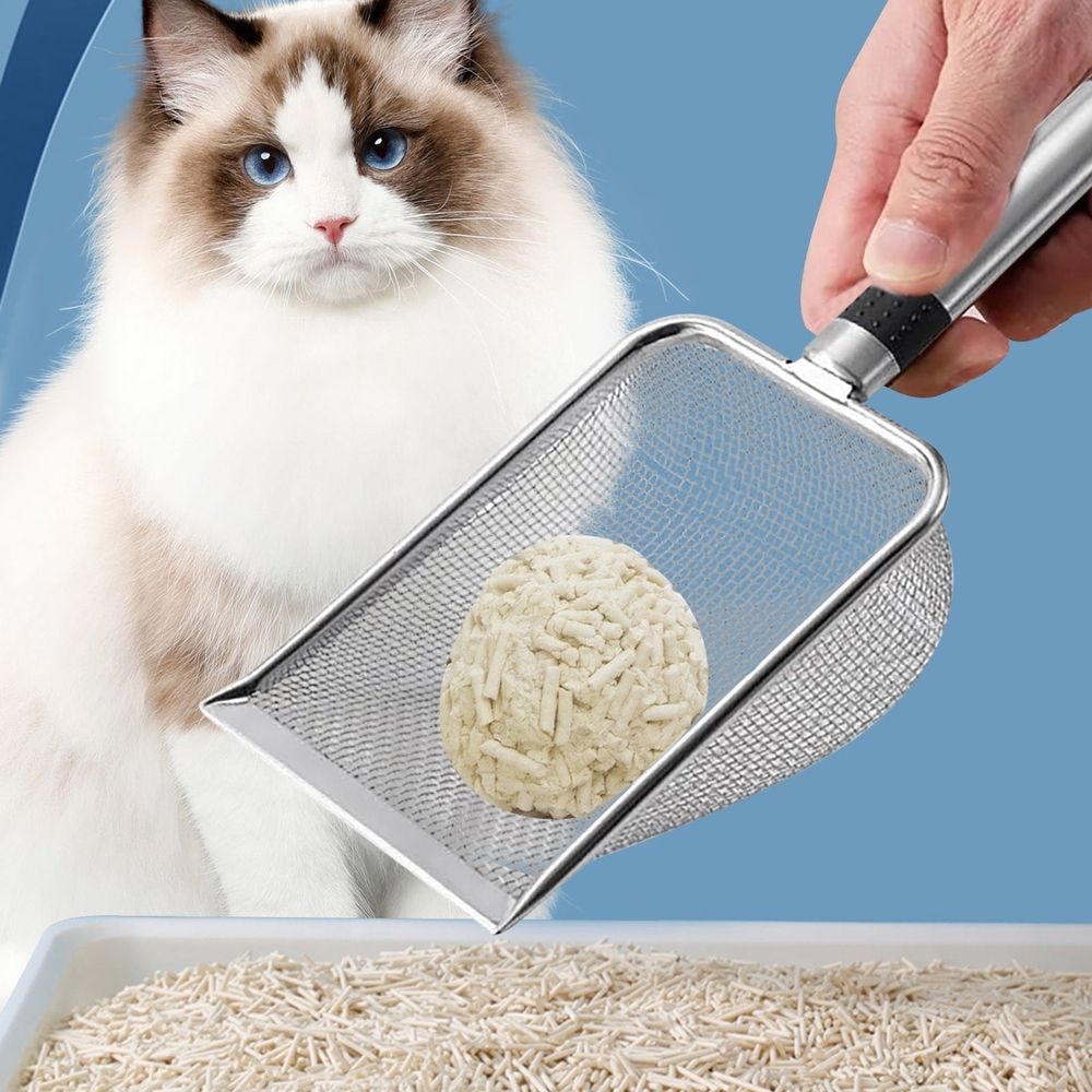 Stainless Steel Cat Litter Scoop | Fine Mesh Sifter Shovel for Pet Waste Cleaning | Small Hole Sand Sifter for Litter Box Maintenance | Durable Stainless Steel Pet Cleaning Tool for Home Use