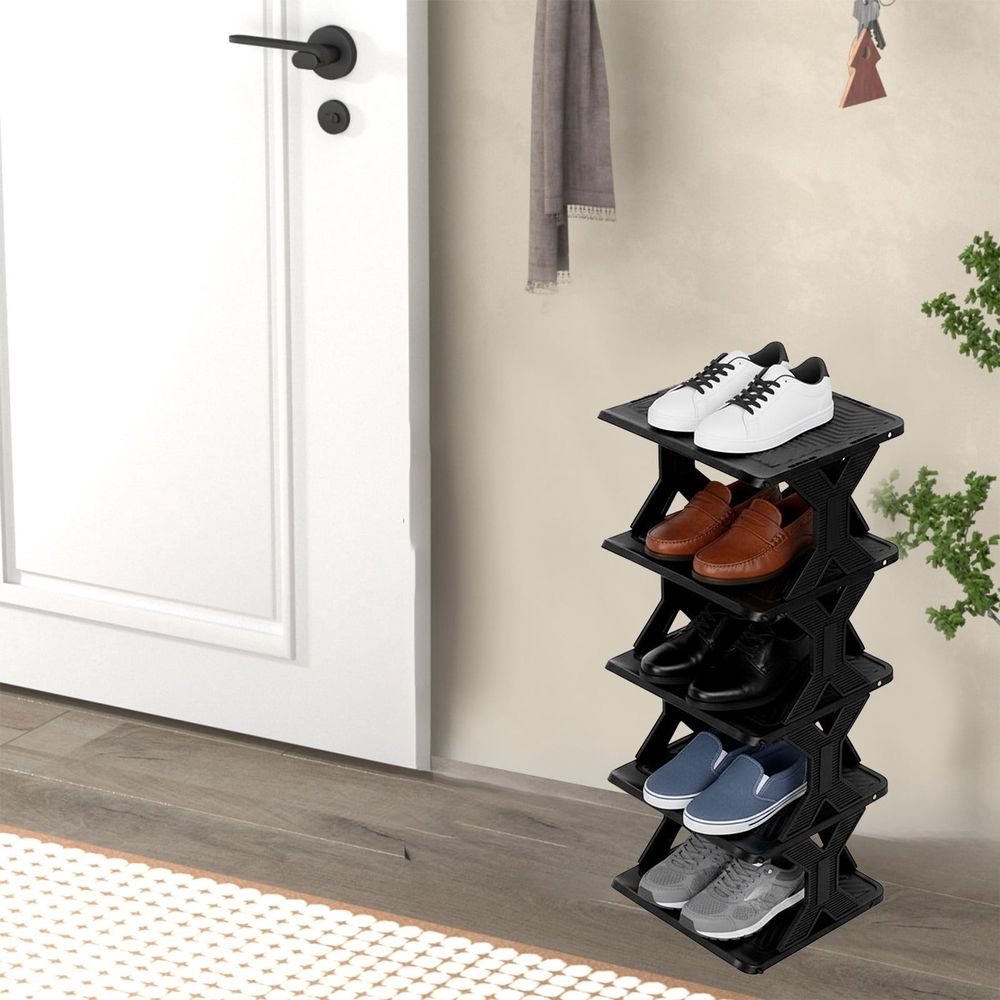 Plastic Shoe Rack | Small Space Storage Cabinet | Easy Assembly No Tools Required | Removable & Washable | Compact Size for Kids Students Adults | Black