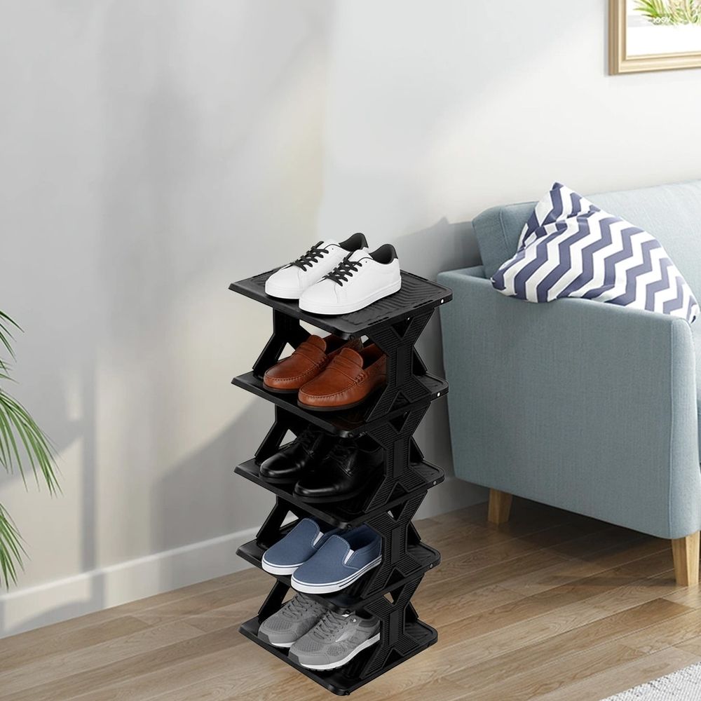 Plastic Shoe Rack | Small Space Storage Cabinet | Easy Assembly No Tools Required | Removable & Washable | Compact Size for Kids Students Adults | Black