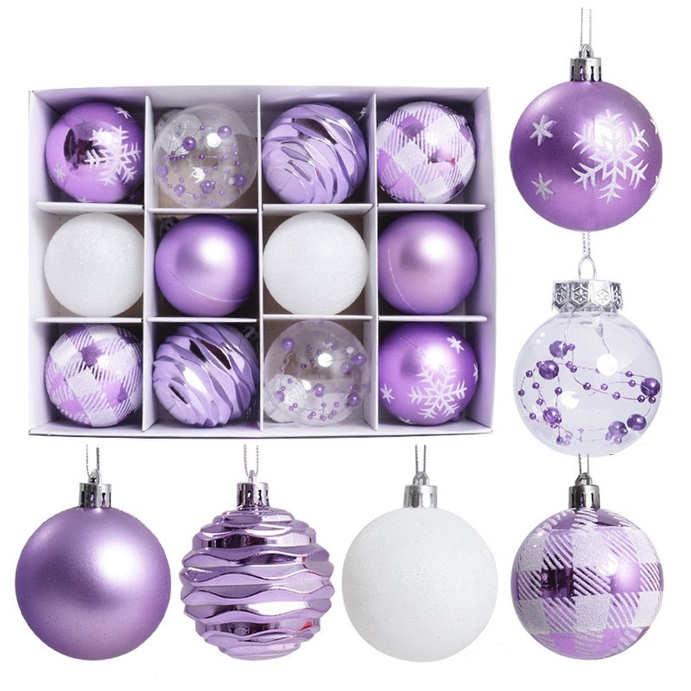 Purple Velvet Christmas Tree Balls | Shatterproof Plastic Ornaments | 12-Pack 6cm Hanging Decorations for Holiday Tree & Home Decor
