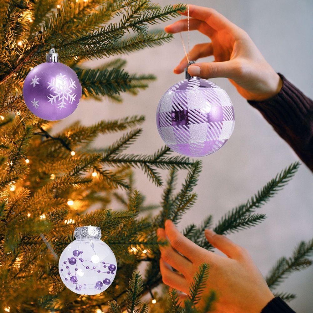 Purple Velvet Christmas Tree Balls | Shatterproof Plastic Ornaments | 12-Pack 6cm Hanging Decorations for Holiday Tree & Home Decor