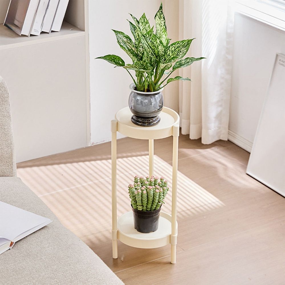 Small Side Table | End Table or Coffee Table with 2-Tier Storage | Modern Compact Round Table for Living Room or Bedroom | White Plastic with Steel Frame | Snack Table, Nightstand, or Corner Table