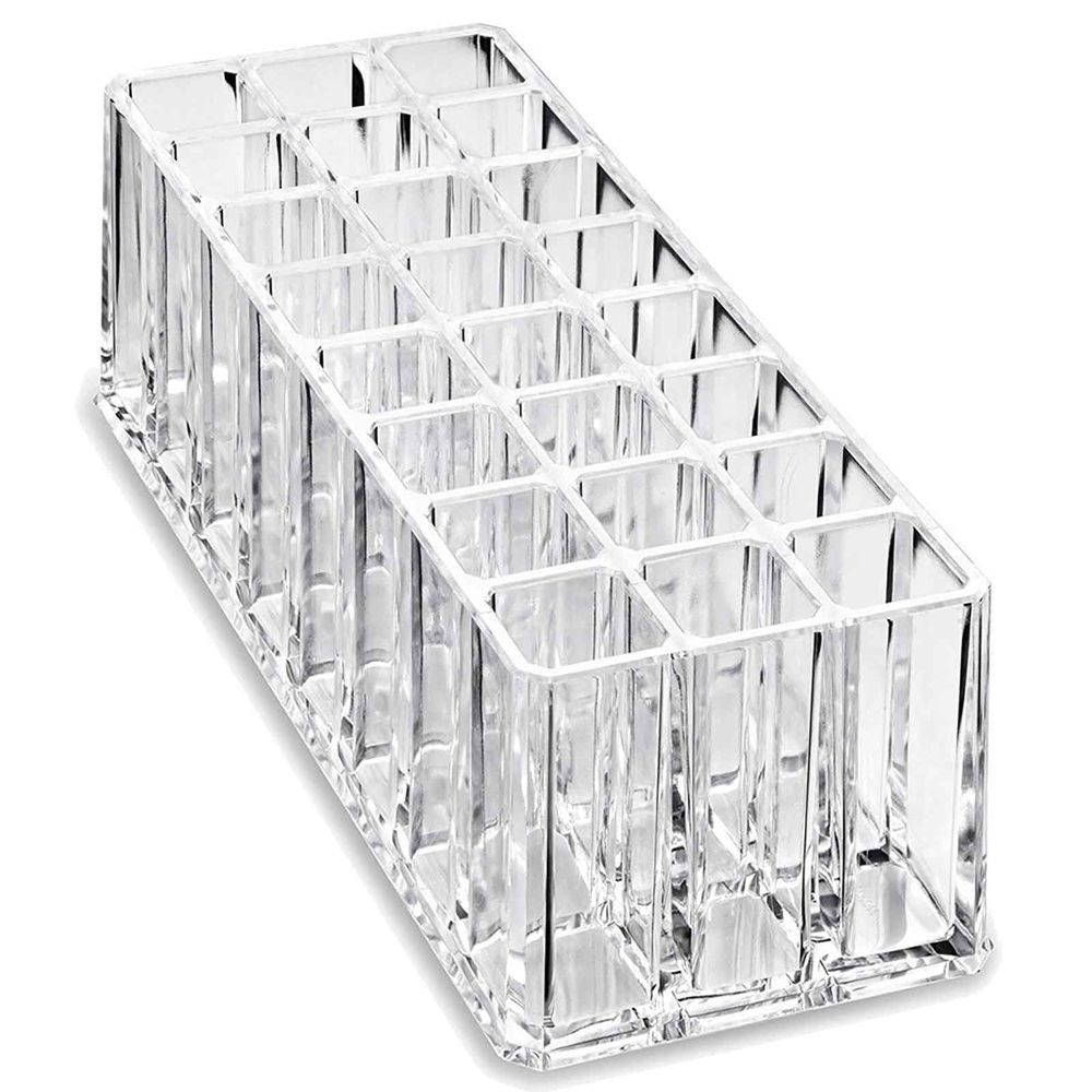 Acrylic Lipstick Organizer with 24 Slots | Clear Makeup Storage for Lipstick, Lip Gloss, Brushes & Bottles | Vanity Tabletop Display for Bathroom, Bedroom & Dressing Room