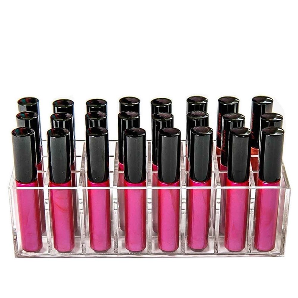Acrylic Lipstick Organizer with 24 Slots | Clear Makeup Storage for Lipstick, Lip Gloss, Brushes & Bottles | Vanity Tabletop Display for Bathroom, Bedroom & Dressing Room