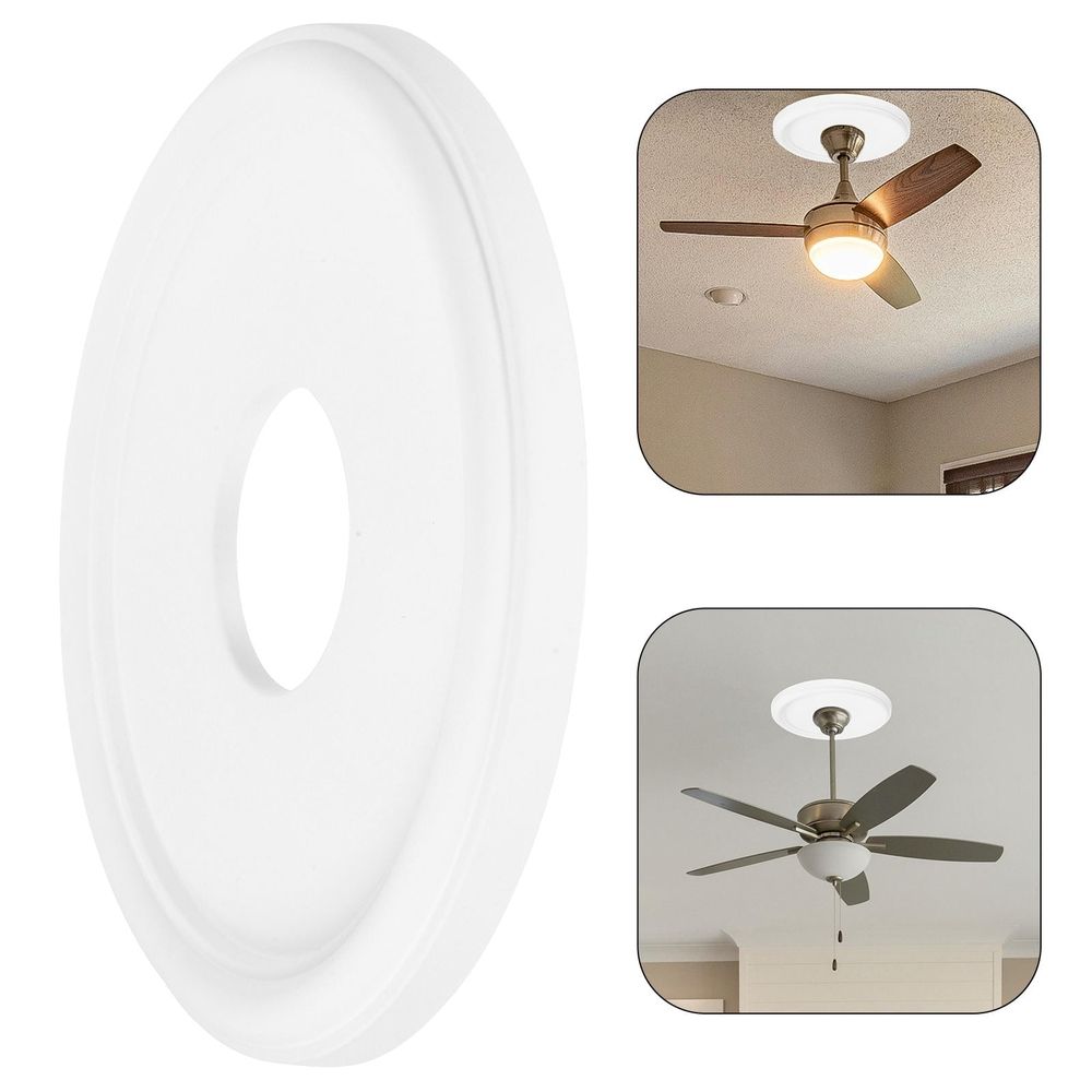 White Ceiling Medallion Polyurethane Easy Install for Light Fixtures