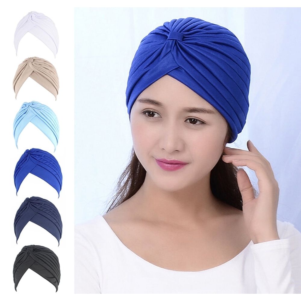 5Pcs Women  Hat Stretchy Head Wrap Band Chemo Hat  Pleated Cap Head Cover Hats