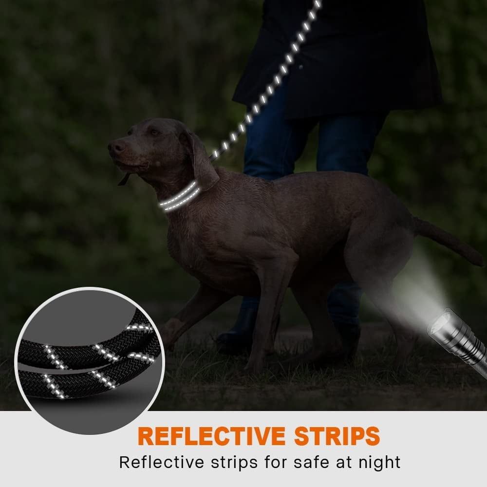 Rope Dog  6 FT with Comfortable Padded Handle, Highly Reflective Threads Dog  for Large Dogs, 1/2 inch, Black