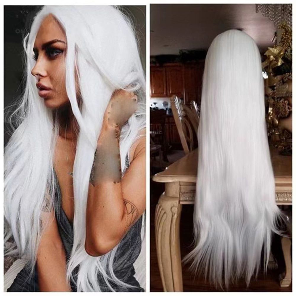 White Synthetic Lace Front Wig Straight Free Part Heat Resistant Fiber Hair Glueless Lace Wigs For Women Party Use Lace Wigs