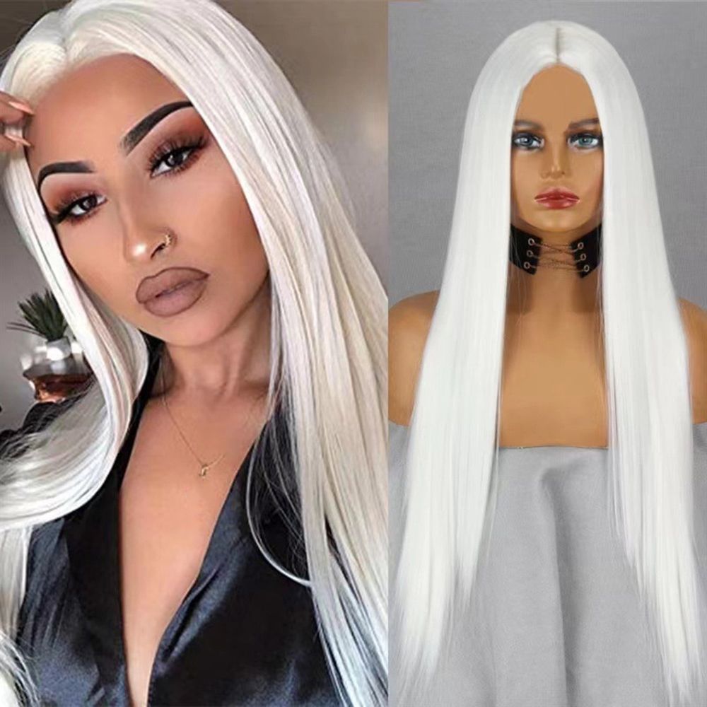 White Synthetic Lace Front Wig Straight Free Part Heat Resistant Fiber Hair Glueless Lace Wigs For Women Party Use Lace Wigs