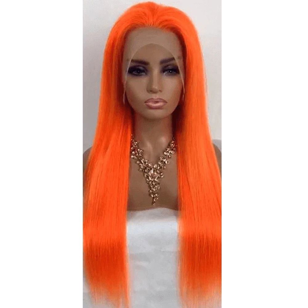 Light Orange Color Straight Lace Frontal Wig Orange Long Straight Hair Small Lace Synthetic Fiber Full Head Cover 26in