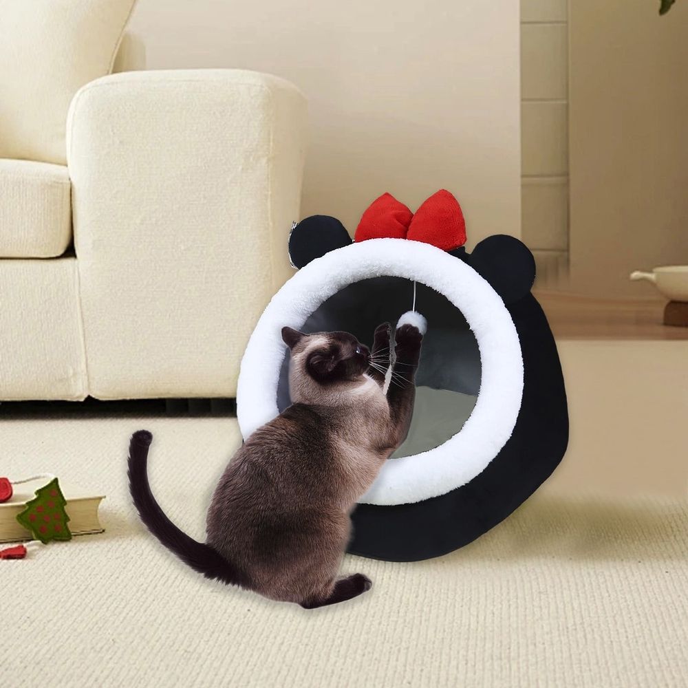 Cat Bed, Orthopedic Memory Foam Cat Beds for Indoor Cats, Enclosed Cave Design with Washable Inner Cushion, Cat House with Hanging Toy