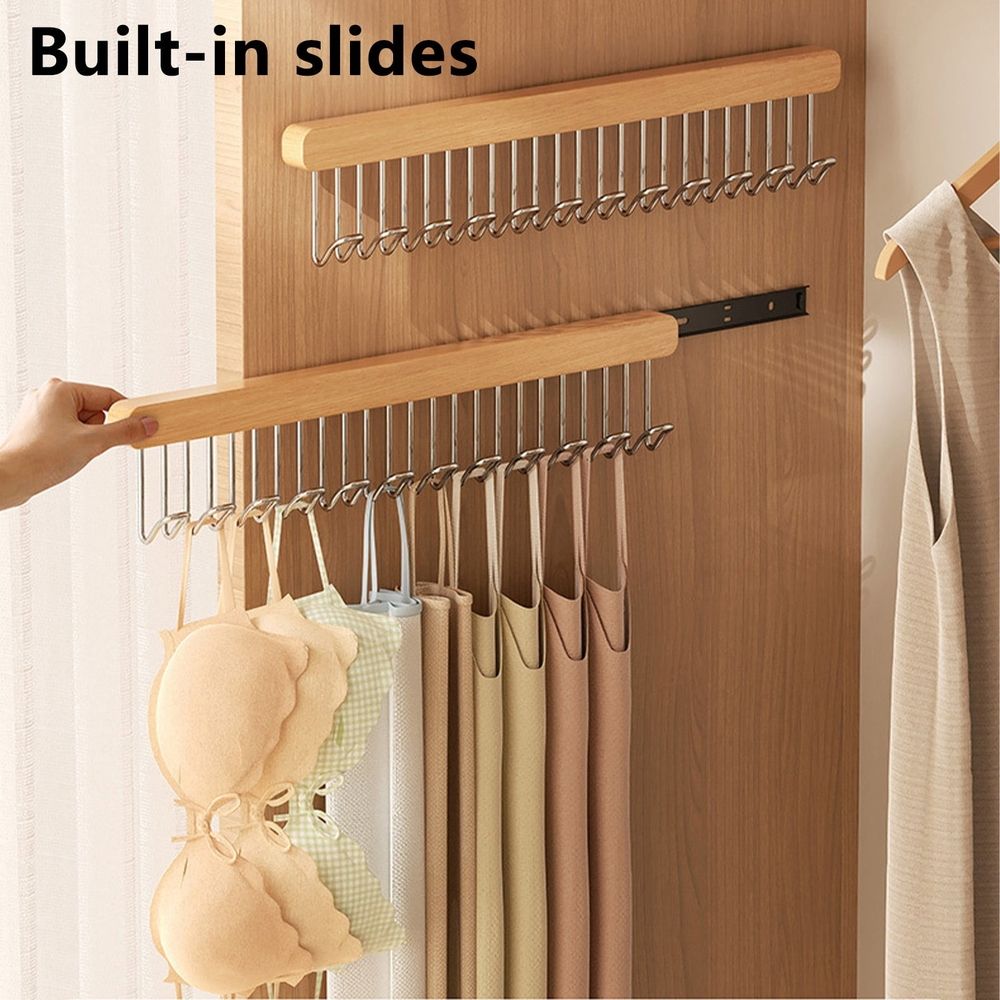 Pull Out Hanger For Closet, Sliding Hooks Rack For Belt Ties Tank Top Scarf Jewelry, Space Saving Organizr For Wardrobe Cabinet, 8 Hooks Rail