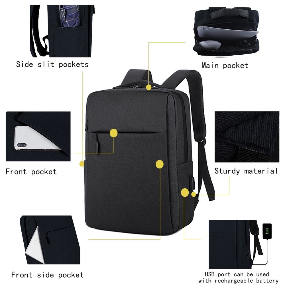 Storage Laptop Backpack With Usb Charging Port, Water-Resistant Work Backpack, College School Computer Bookbag