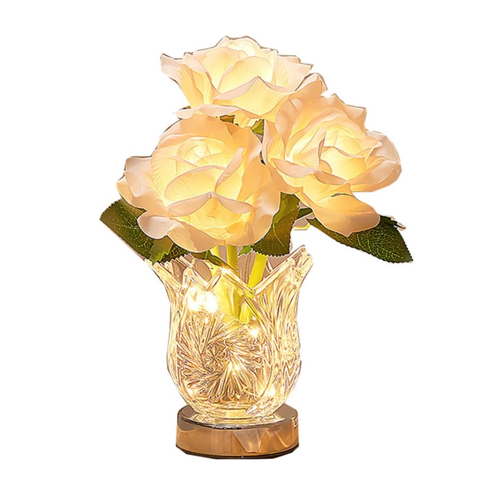 Rose Table Lamp with Glass Vase | Battery Operated LED Artificial Flower Lamp for Bedroom | Romantic Birthday Gift for Her | 1 Piece