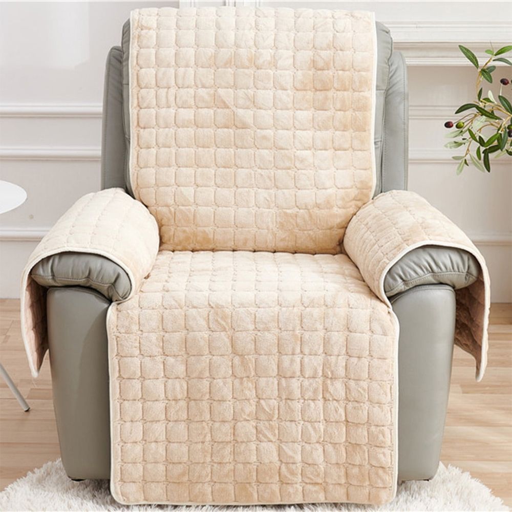 Velvet Recliner Chair Cover | Nonslip Sofa Protector with Elastic Straps for Pets | Washable Furniture Slipcover, 1-Pack, Beige