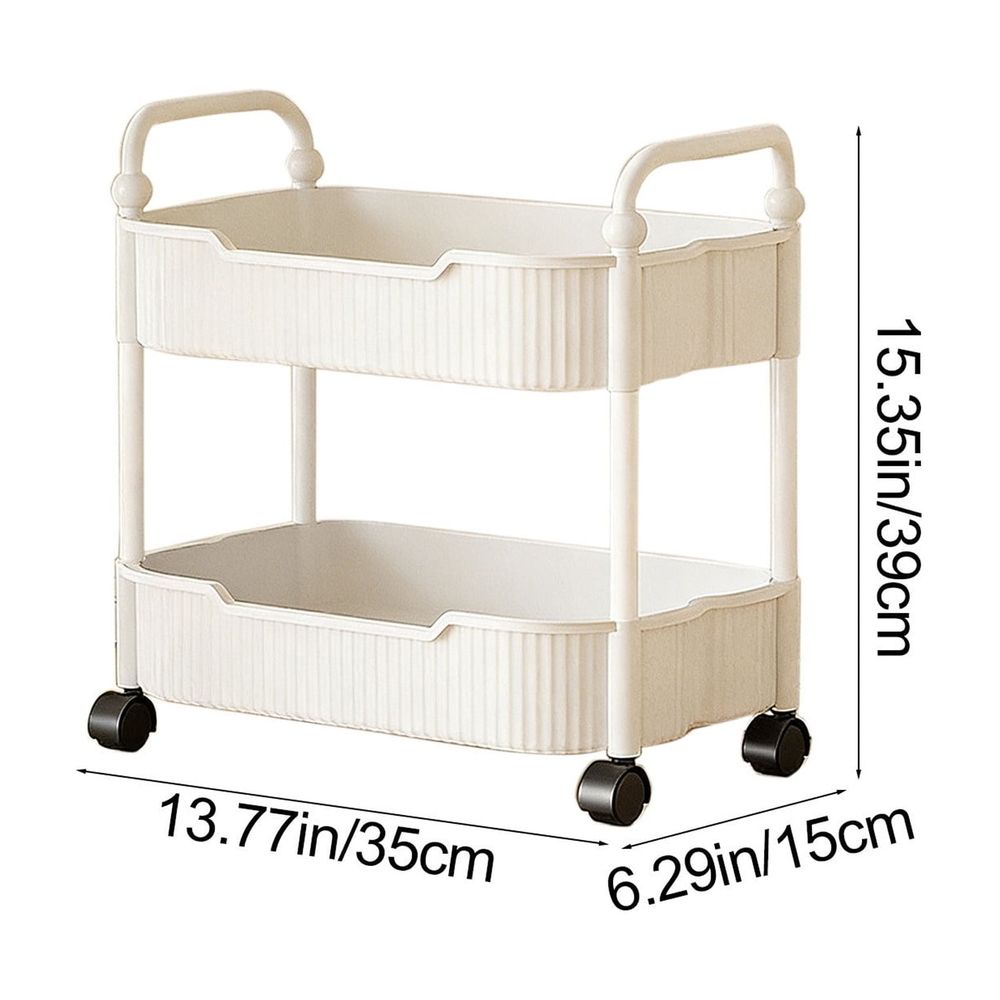 2-Tier Rolling Storage Cart with Armrests, Plastic Kitchen Bathroom Organizer Cart on Wheels for Toiletries, Snacks, Books, Toys, Pink Green White Black