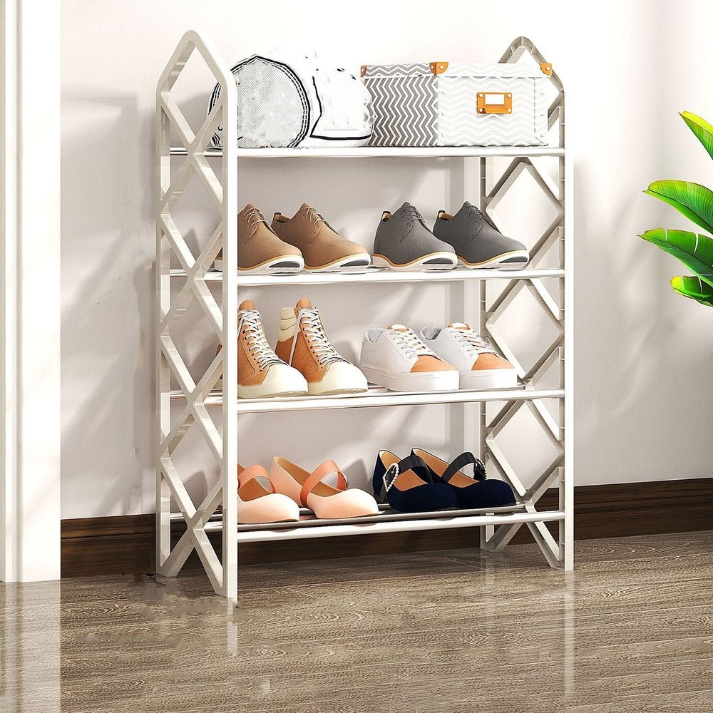 4 Tier Shoe Rack, Metal Free Standing Shoe Organizer, Shoe Storage Organizer For Closet, Entryway, Front Door Entrance