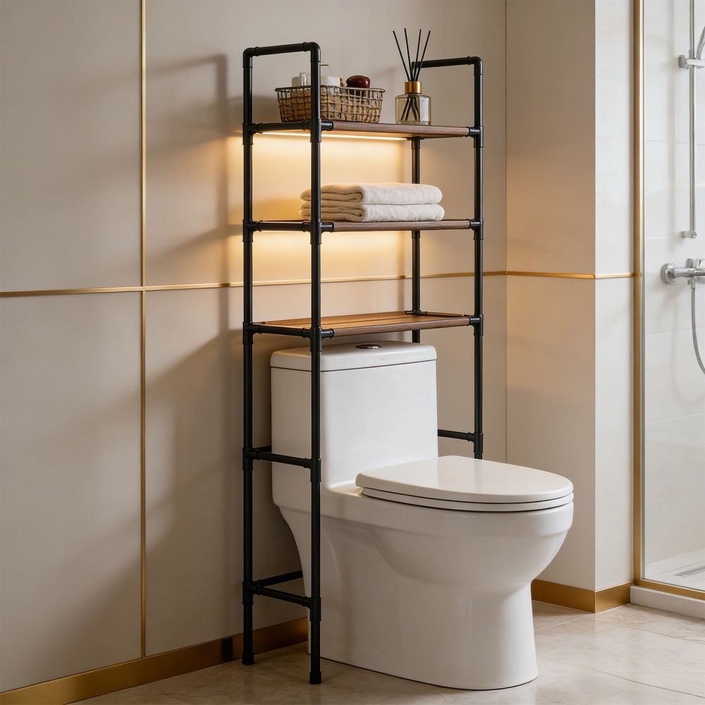 Over-the-Toilet Storage Shelf | 3-Tier Bathroom Organizer Rack for Toiletries & Towels | Space-Saving Shelf for Above Toilet or Laundry Room | Black or White