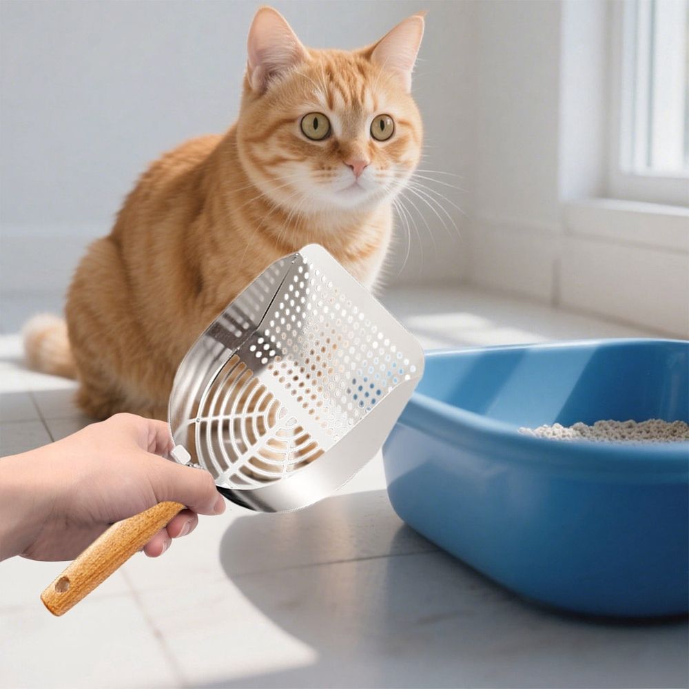 Cat Litter Scoop, Stainless Steel Mesh Scooper, Long Handle Deep Shovel, Metal Litter Scoop For Litter Box Kitten Pooper Lifter