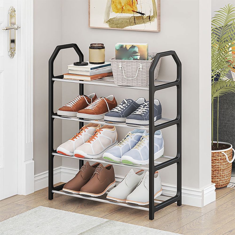 4-Tier Expandable Shoe Rack, Adjustable Length Metal Shoe Storage Organizer, Heavy Duty Metal Frame, for Closet, Entryway, and Hallway Organization