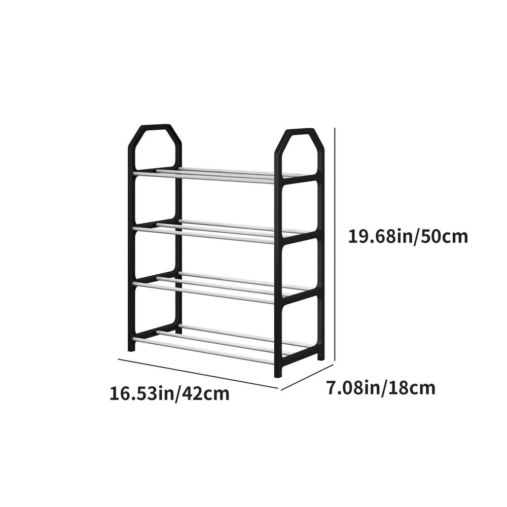 4-Tier Expandable Shoe Rack, Adjustable Length Metal Shoe Storage Organizer, Heavy Duty Metal Frame, for Closet, Entryway, and Hallway Organization