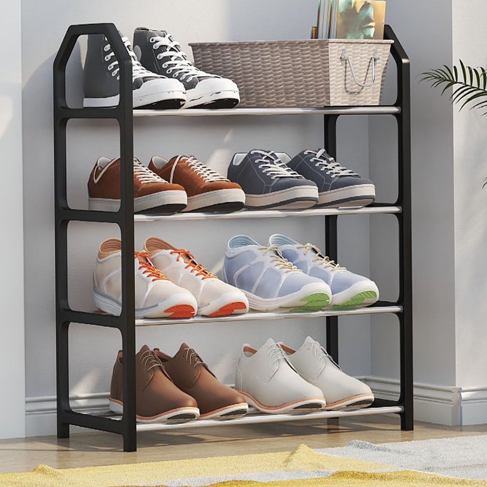 4-Tier Expandable Shoe Rack, Adjustable Length Metal Shoe Storage Organizer, Heavy Duty Metal Frame, for Closet, Entryway, and Hallway Organization