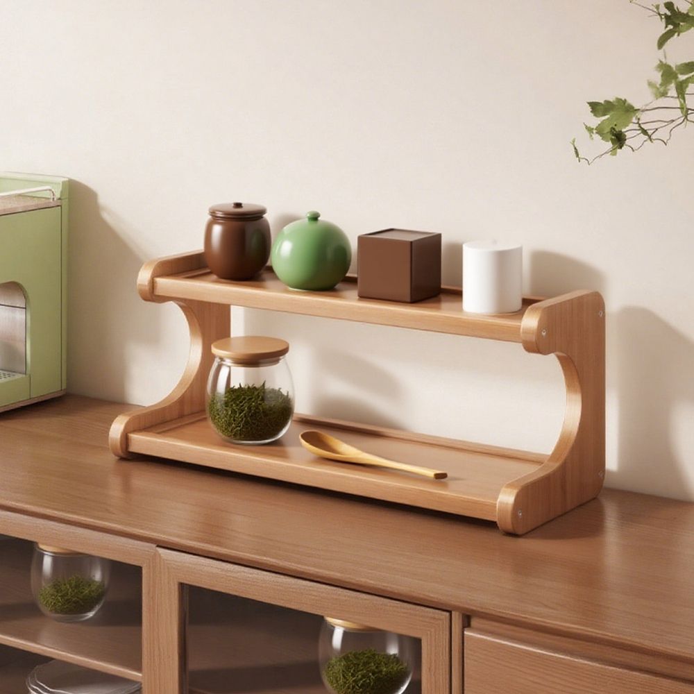 Desktop Shelf Double Layer Storage Rack for Bookshelf Kitchen Supplies Office Home Dormitory Organizing Rack - Wooden Desk Organizer with Vertical Space Saving Design