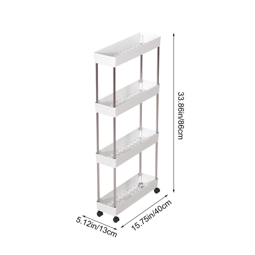 4-Tier Narrow Rolling Storage Cart with Wheels | Kitchen Shelving Unit for Spice Condiments | Multi-Purpose Bathroom Organizer Rack| Living Room Snack Cart | Vertical Space Saving Rolling Shelf