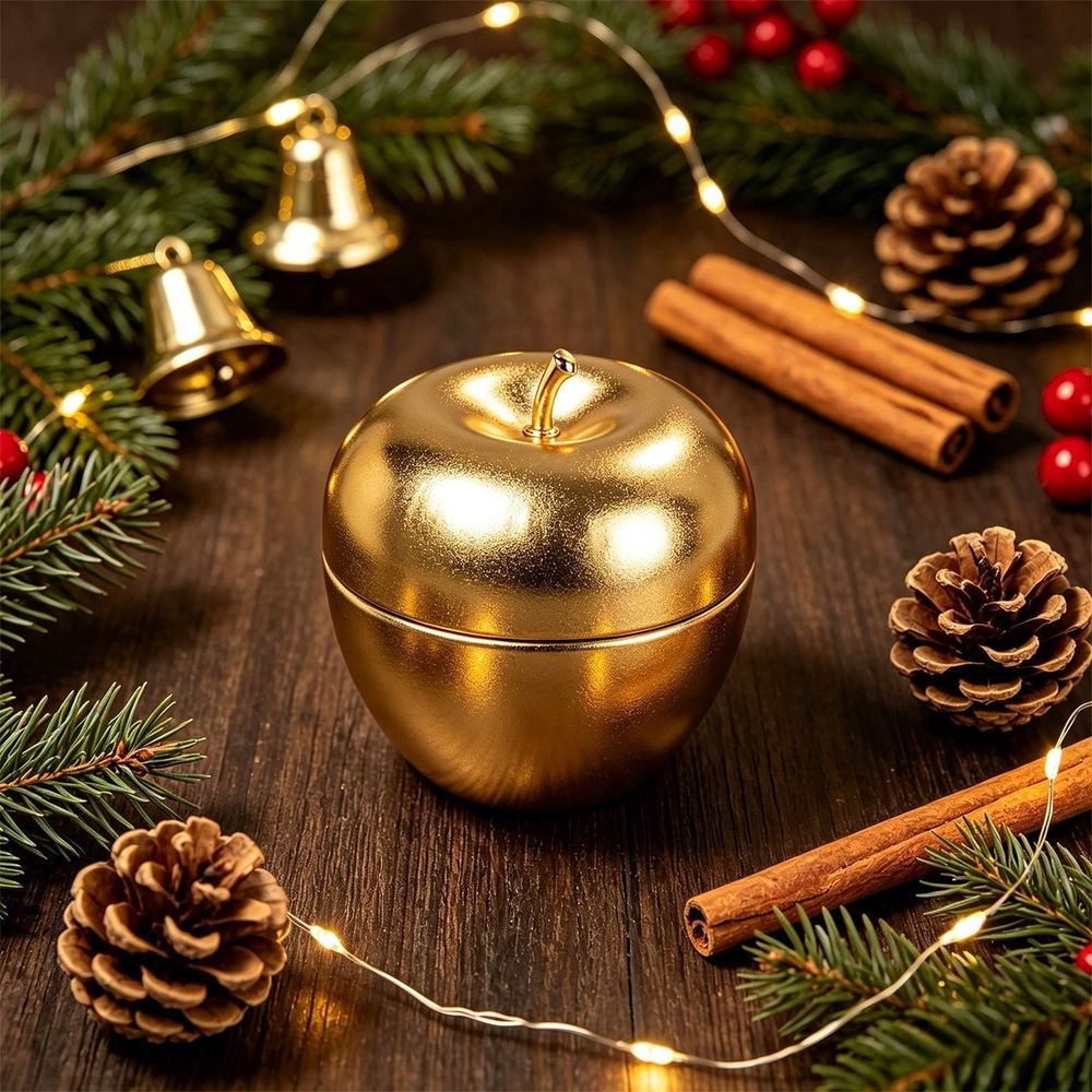 Christmas Storage Box, Metal Tin Box with Lid, Mini Holiday Decoration Organizer Container for Jewelry, Small Items, Desk, Shelf and Gift Packaging, 3 inch Gold