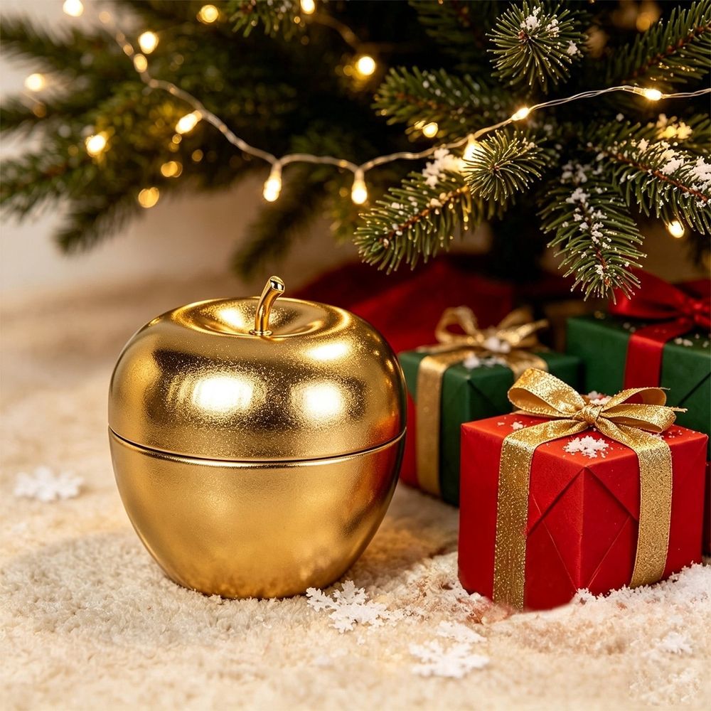 Christmas Storage Box, Metal Tin Box with Lid, Mini Holiday Decoration Organizer Container for Jewelry, Small Items, Desk, Shelf and Gift Packaging, 3 inch Gold