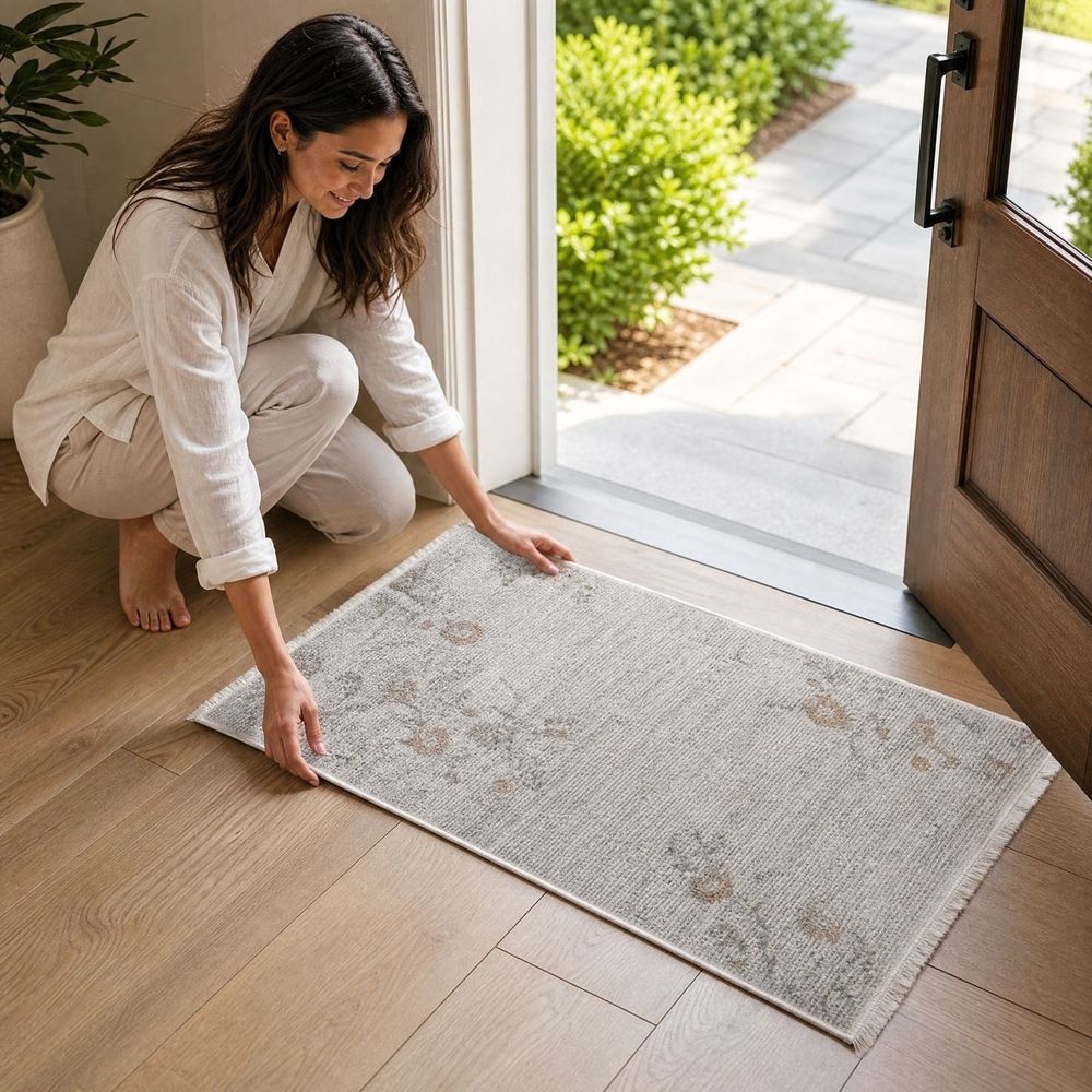 Floral Entry Rug Washable Non Slip Doormat for Kitchen Bathroom Front Door Bedroom Hallway Mudroom Home Decor 24 x 16 inch