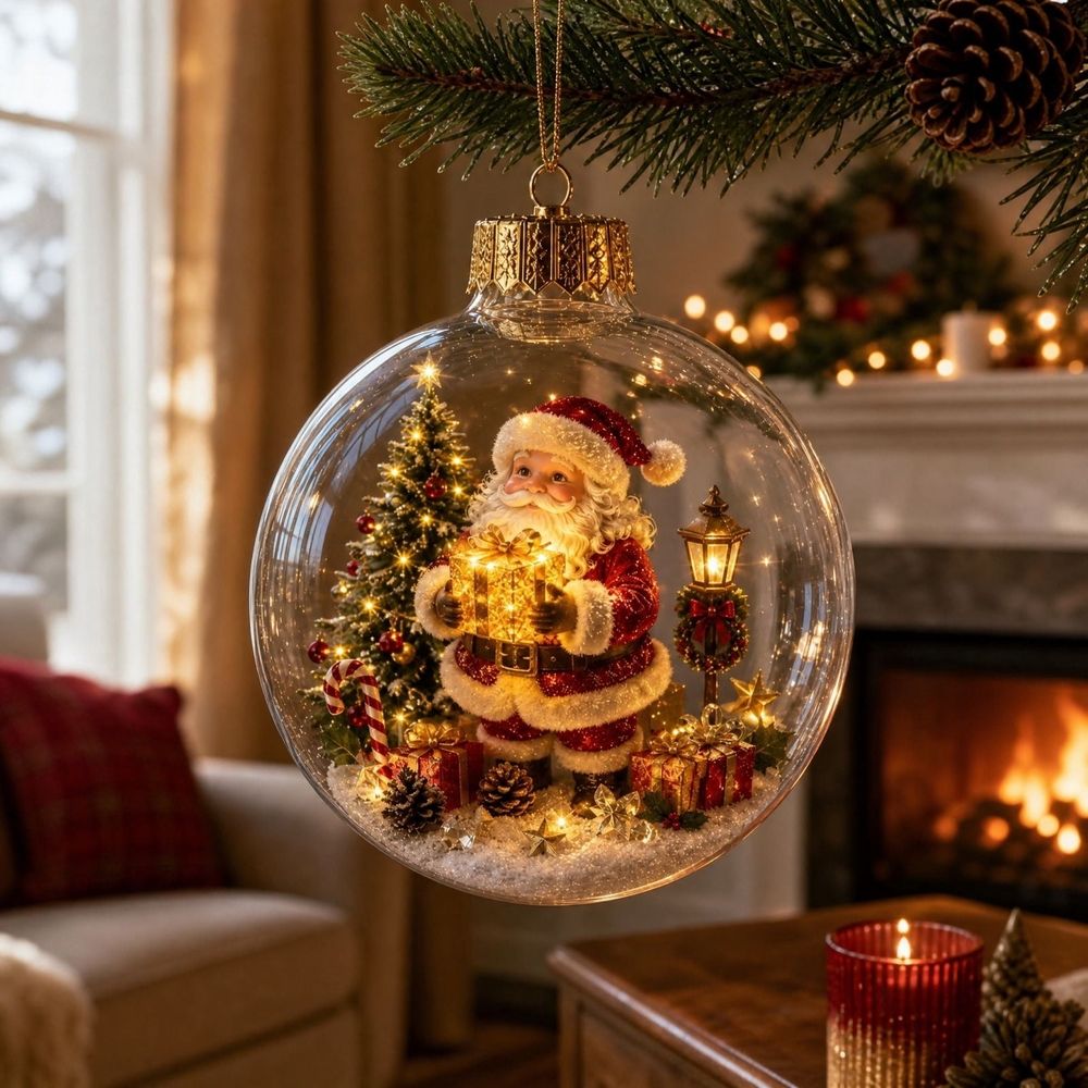 Glowing Christmas Story Ornament Lighted Acrylic Miniature Scene Globe Christmas Tree Hanging Ornament Winter Holiday Decor (Snowman)