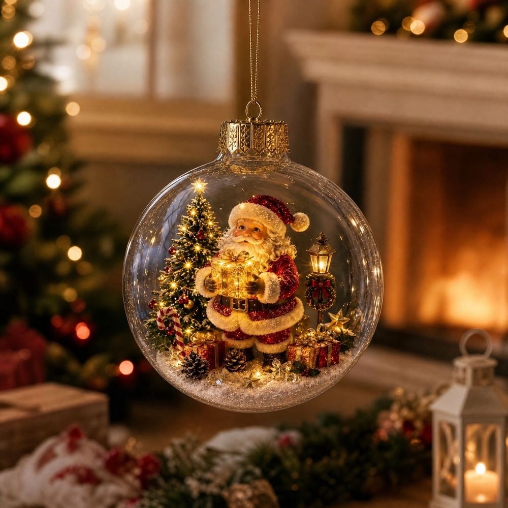 Glowing Christmas Story Ornament Lighted Acrylic Miniature Scene Globe Christmas Tree Hanging Ornament Winter Holiday Decor (Snowman)