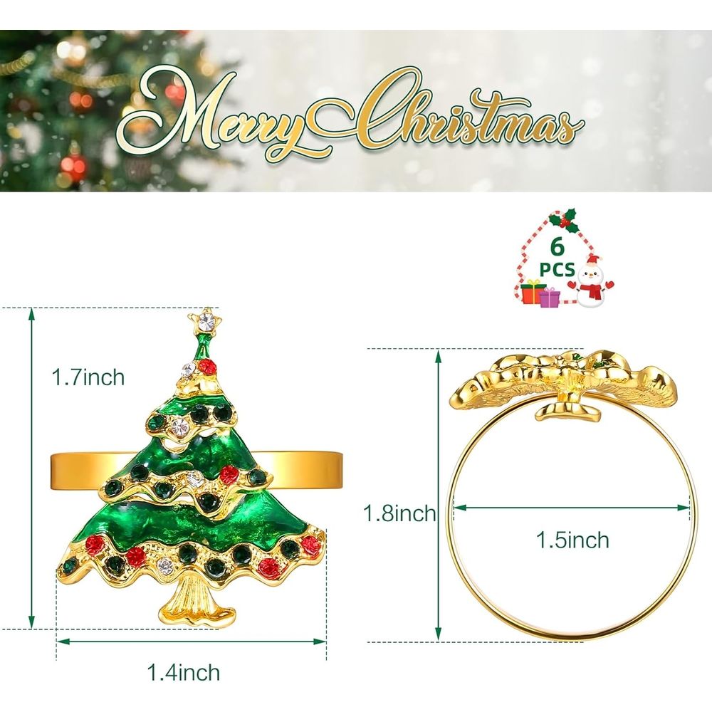 Christmas Napkin Rings Set of 6, Holiday Christmas Tree Napkin Rings Christmas Napkin Holder Rings for Christmas Dinning Table Decorations