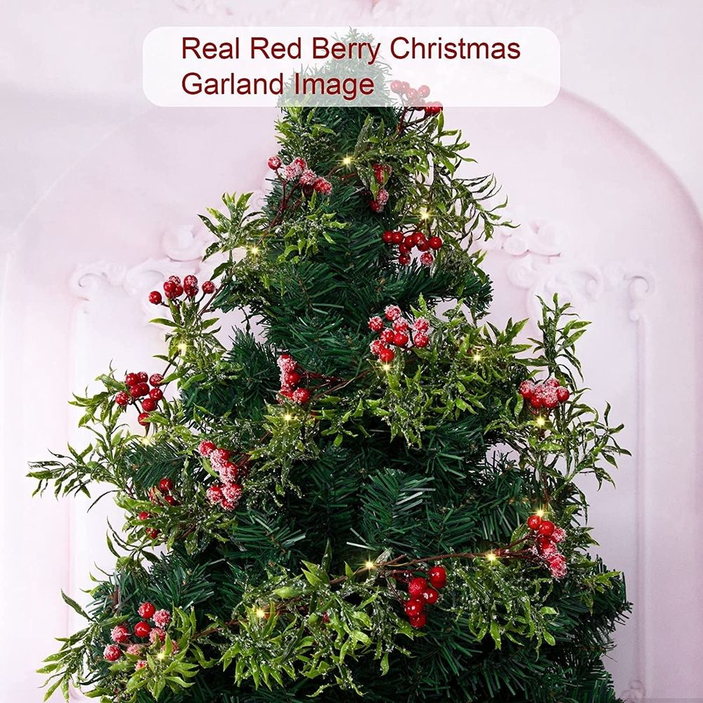Artificial Christmas Garland String Lights with Snowy Red Berries 20 LED Lights Battery Operated for Xmas Mantle Indoor Outdoor Holiday Christmas Thanksgiving Decoration,5.9FT