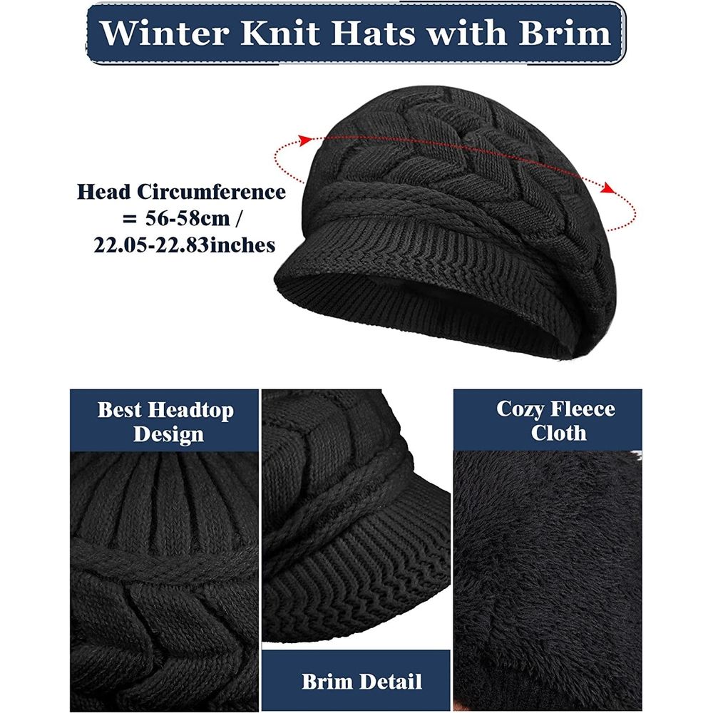 Womens Winter Beanie Hat Warm Knitted Slouchy Wool Hats Cap with Visor