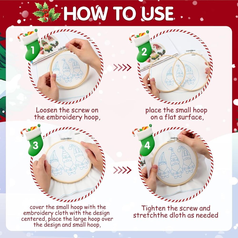Christmas Embroidery KIT,Adults Kids DIY Handmade,Hand Embroidery Starter Kits with Stamped Embroidery Pattern,for Christmas Embroidery Kits for Adults Beginners Starter