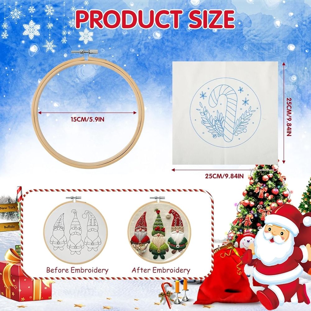 Christmas Embroidery KIT,Adults Kids DIY Handmade,Hand Embroidery Starter Kits with Stamped Embroidery Pattern,for Christmas Embroidery Kits for Adults Beginners Starter