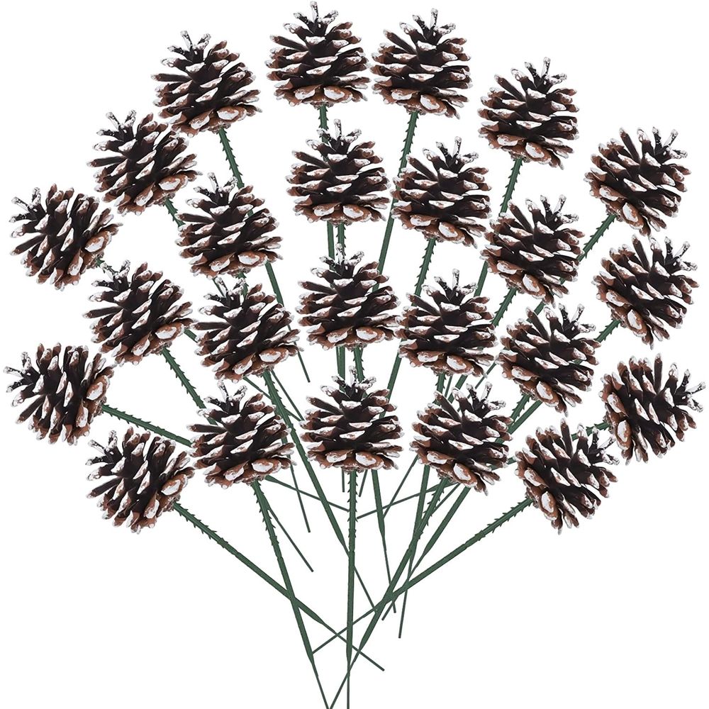 20PCS Christmas Pine Cones Decorations Picks - Snow Pine Cone for Xmas Tree Garland Wreath Ornaments Pinecones Decorating Winter Holidays Home