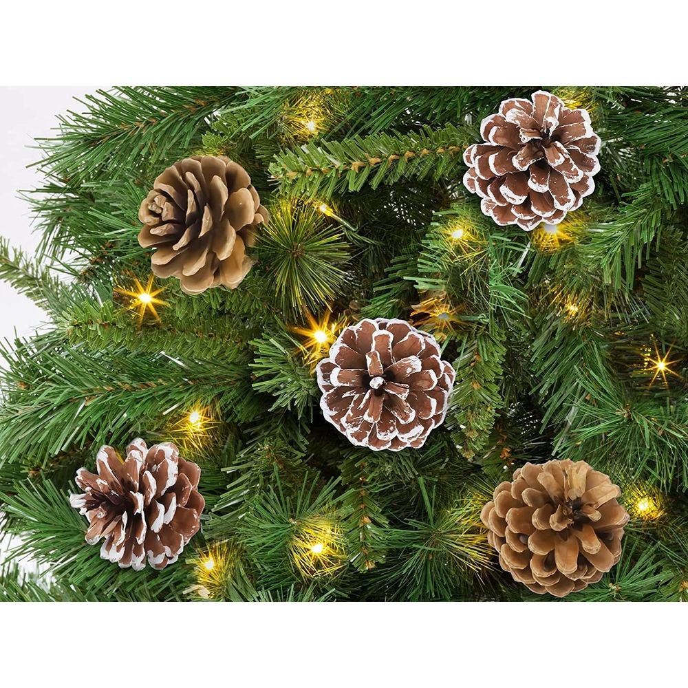 20PCS Christmas Pine Cones Decorations Picks - Snow Pine Cone for Xmas Tree Garland Wreath Ornaments Pinecones Decorating Winter Holidays Home
