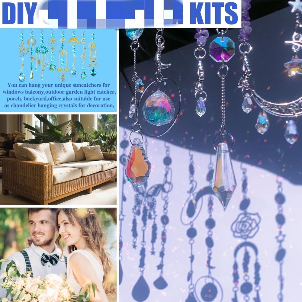 410PCS Suncatcher Making Kits for Adults Crystal Sun Catchers Crafts with Hooks Chains Pendants Rainbow Maker for Window Hanging Prism Indoor Outdoor Garden Xmas Wedding Party Decor