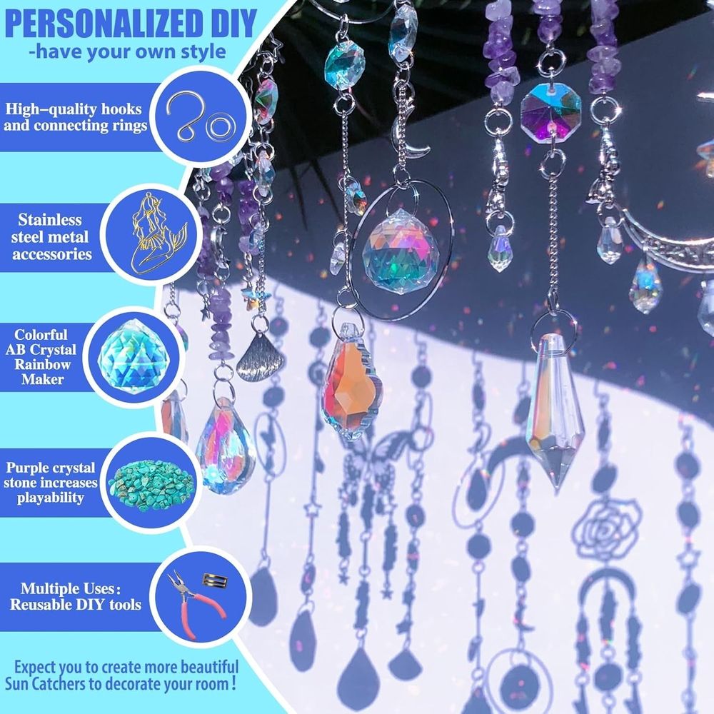 410PCS Suncatcher Making Kits for Adults Crystal Sun Catchers Crafts with Hooks Chains Pendants Rainbow Maker for Window Hanging Prism Indoor Outdoor Garden Xmas Wedding Party Decor