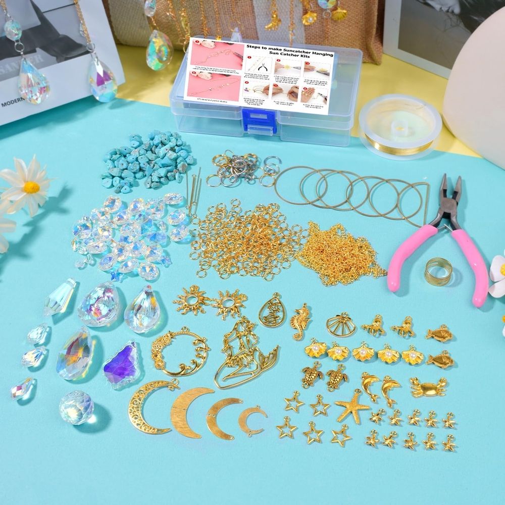 410PCS Suncatcher Making Kits for Adults Crystal Sun Catchers Crafts with Hooks Chains Pendants Rainbow Maker for Window Hanging Prism Indoor Outdoor Garden Xmas Wedding Party Decor
