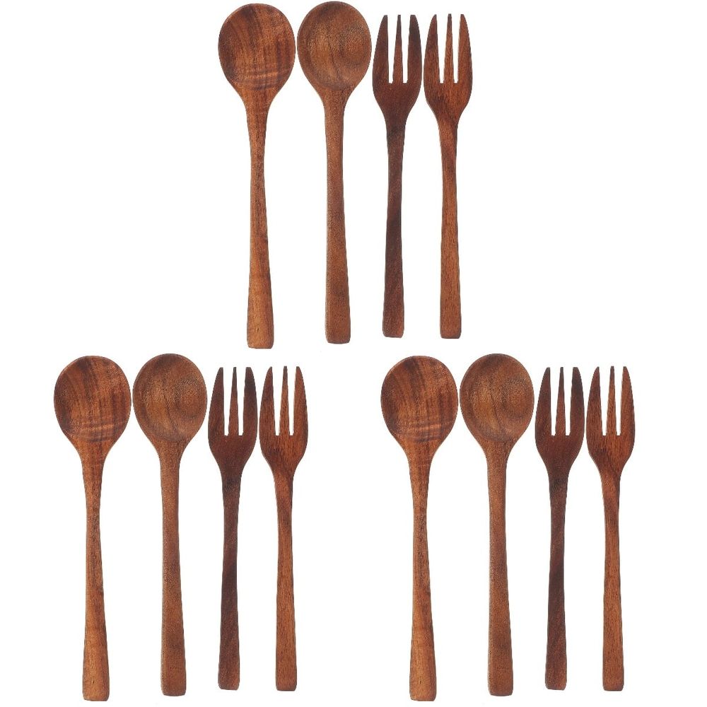 3-Piece Wooden Spoon and Fork Set Reusable Japanese Style Salad Forks Kitchen Utensils