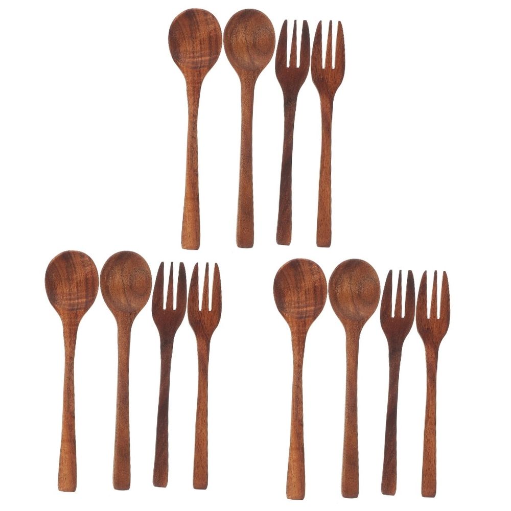 3-Piece Wooden Spoon and Fork Set Reusable Japanese Style Salad Forks Kitchen Utensils