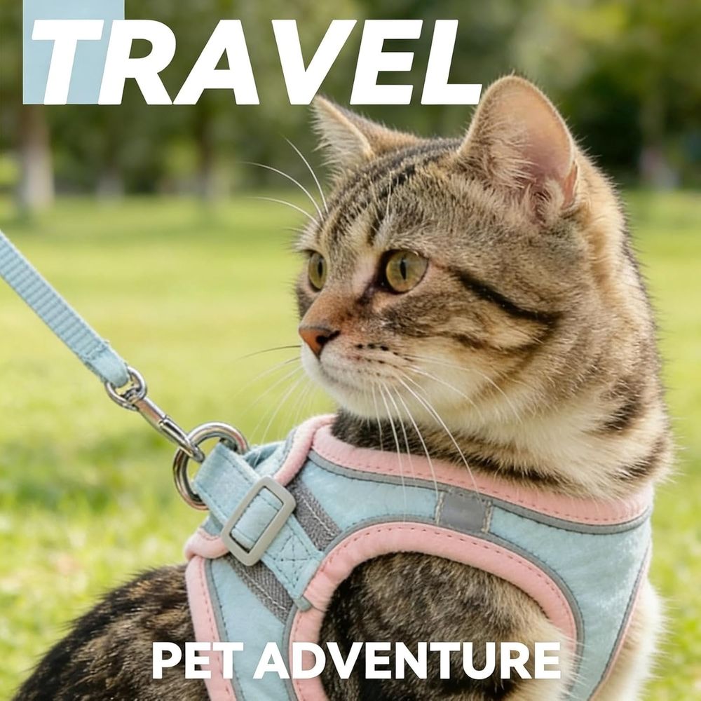 Escape-Proof Step-in Cat Harness and leash rabbit Set. Breathable Soft Adjustable Vest with Reflective Strips for Cats XL Blue Orange