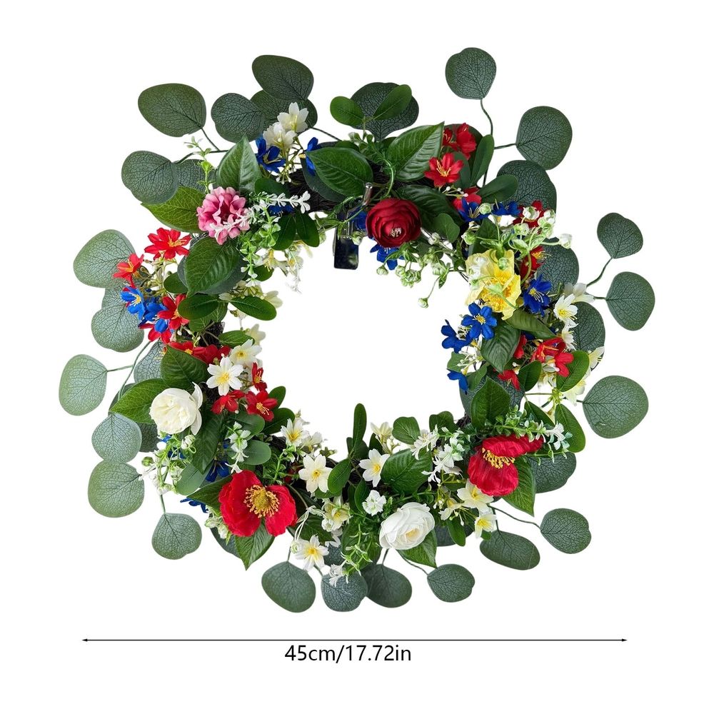 4th of July Eucalyptus Wreath for Front Door, 18 inch USA 250th Anniversary Patriotic Outdoor Decorations, Memorial Day Wreaths with Red White Blue Berries and Bow